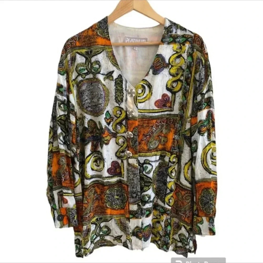 Platinum By Dorothy Schoelen Vintage 80s Button Down Top